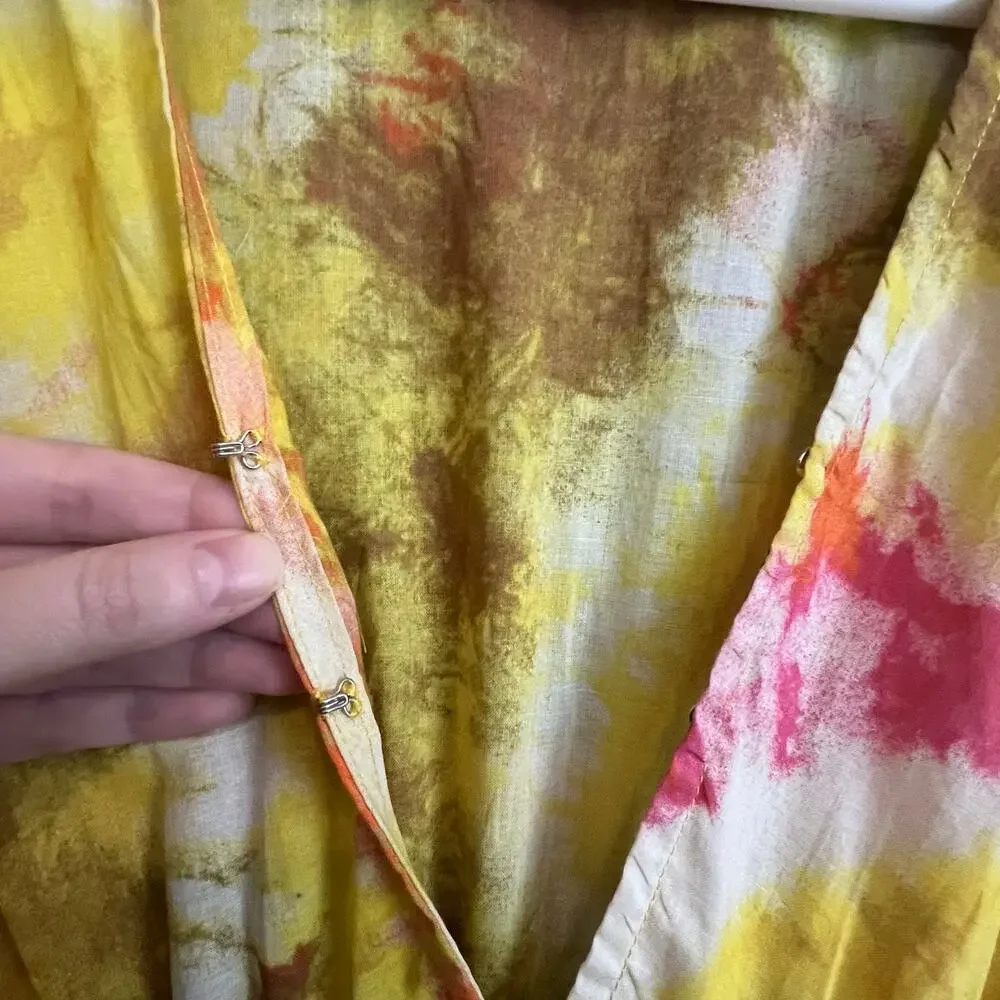 Tie Dye Tiered Maxi Dress 100% Crafted Indian Cotton Short Sleeve Boho Sundress